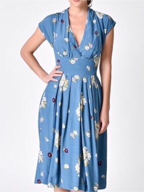 Emily & Fin Floral Midi Dress | Size S| Vintage-Inspired Fit & Flare (#3885)